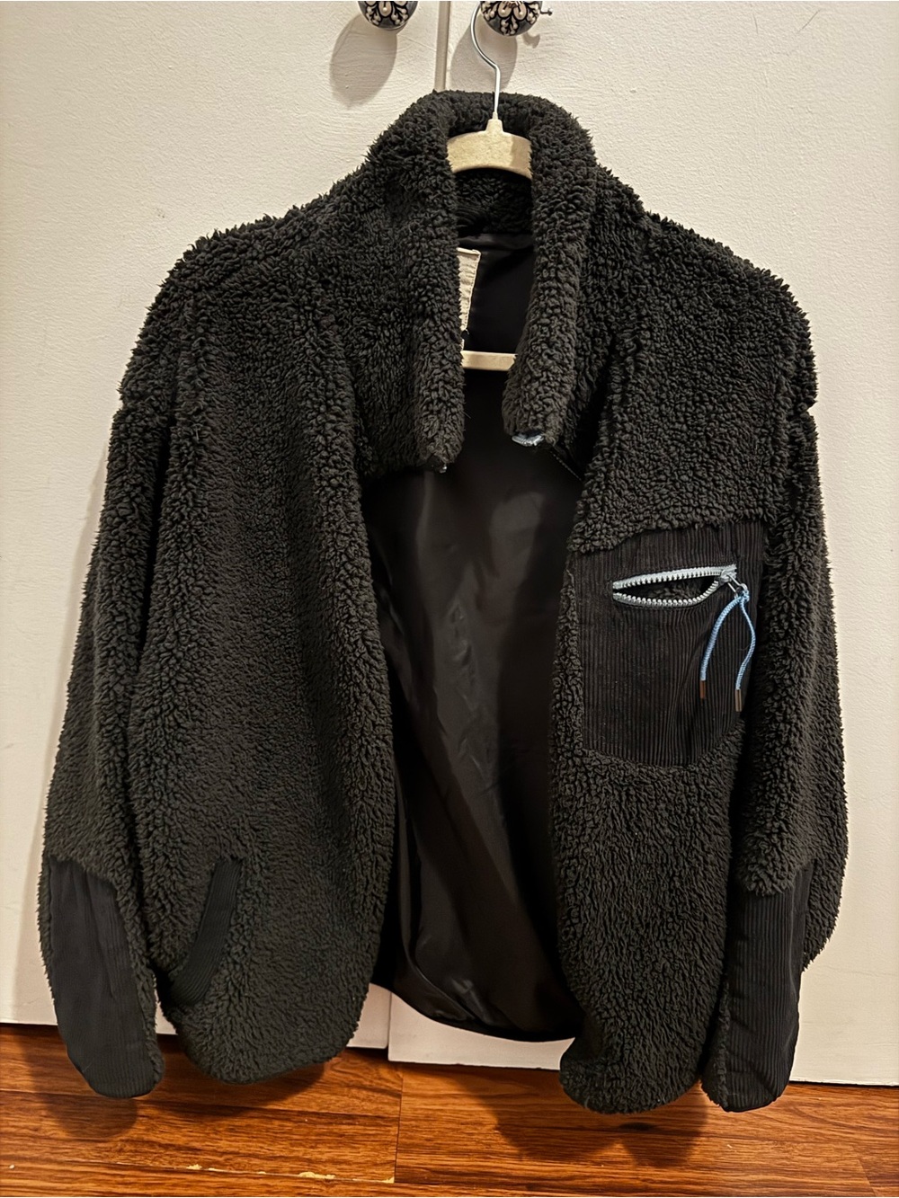 Urban Outfitters Black Sherpa Puffer Jacket with Chest Zip Pocket
